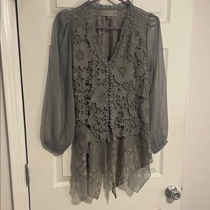 Elegant Gray Lace Women's Top